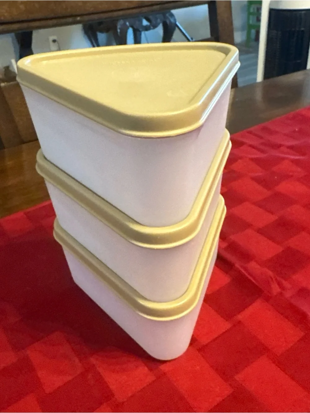 Triangle Snack Containers with Beige Lids - Set of 3